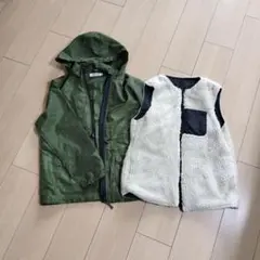 リバーシブル ボアベスト付きジャケット カーキ