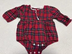 赤いチェック柄ロンパース　ベビー服　クリスマス