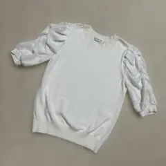 【マイストラーダ】 半袖　ニット パフスリーブ (M) ホワイト　白