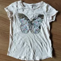 H&M 蝶モチーフ スパンコール Tシャツ ホワイト 134-140cm