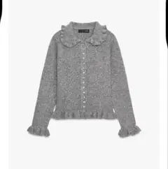 ZARA フリルトリム ニットカーディガンL