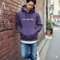 G-STAR RAW　パーカー　パープル　プルオーバー　フード　ロゴ　長袖　XSのサムネイル