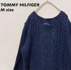 トミーヒルフィガー　ニット　セーター　ケーブル編み　無地　男女兼用　ネイビー　M