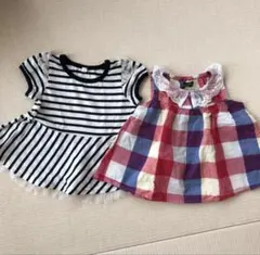 ストライプとチェック柄ワンピース 80cm