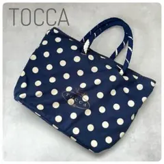 TOCCA ドット柄 トートバッグ ネイビー　ピンク 大容量 ハンドバッグ 水玉のサムネイル