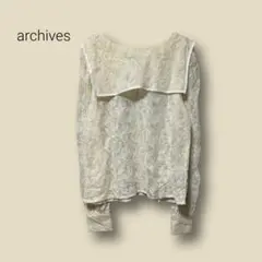 3060 【アルシーヴ】　総レース　トップス　ブラウス　アイボリー　襟付き　長袖