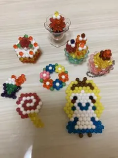 ビーズ作品とデコレーションお菓子セット アリス ケーキ