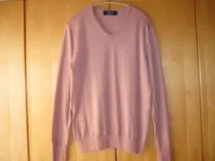 ニューヨーカー★ピンクベージュ Vネック 薄ニット メンズ★Ｍ