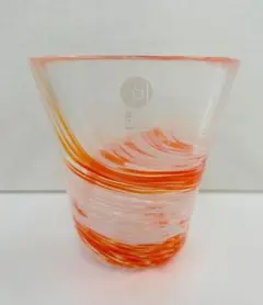 津軽びいどろ　渦シモ フリーカップ グラス オレンジ 2個セット