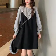 【大人気】レディース　クロスボーダーワンピース　黒　韓国風