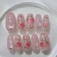 【オーダー】 バラネイル マグネット ピンク ガーリー ネイルチップ
