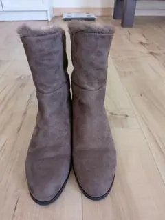 ブラウン スエード ムートンブーツ ファー付き