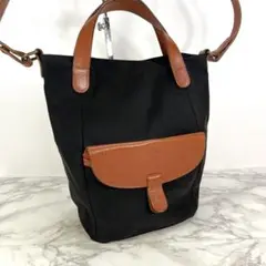 イルビゾンテ キャンバス バッグ 2way 黒×茶 斜めがけ ショルダー