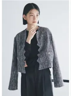 ノーカラージャケット グレー系 スカラップエッジのサムネイル