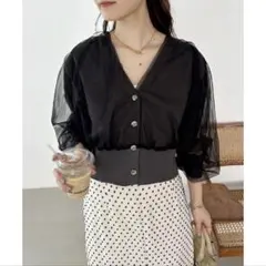 【新品未使用】チュール重ねサマーニットカーディガン ブラック ナイスクラップ