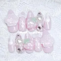 ネイルチップ 量産型 オーダー 地雷系 いちご 平成女児 肉球 ピンク 水色 白