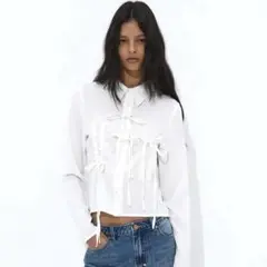 Partimento 白ストライプ リボンシャツ 美品