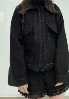 ザラ テクスチャー入り生地クロップド丈ジャケット ショートパンツ セットアップ