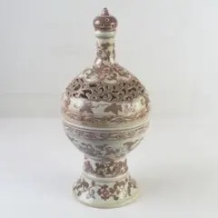 中国　釉裏紅　花草文　香炉　飾壷　蓋壷　N　A243A 中国 釉裏紅 花草文 香炉 飾壷 蓋壷 N A243A - メルカリ