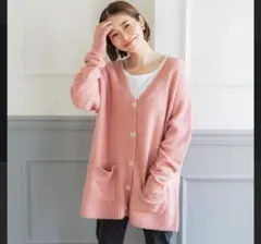 coca 新品 ヤク風 Vネック ニットカーディガン ピンク