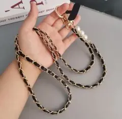 パール付きスマホショルダー ブラック/ゴールド　高見え　便利　バッグショルダー