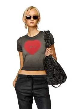 DIESEL ディーゼルT-Ele Tシャツ ハート ロゴ ブラック