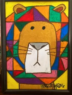 【ライオン】　原画　絵画　クレヨン画　パステル画　オイルパステル　インテリア