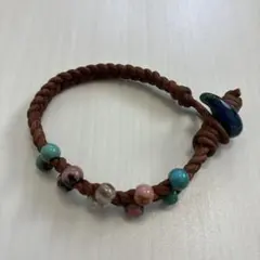 レギュラー！天然石ビーズ×牛革 レザー 編み込み デザイン ブレスレット 勾玉