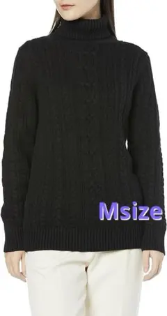 レディース ニット セーター ケーブルニット ケーブル 黒 ブラック M