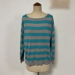 青と灰色のストライプ 長袖ニットzootie