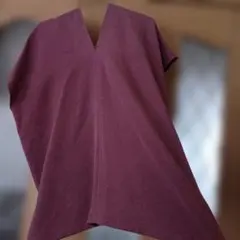 着物リメイクパープル Vネック ルーズフィット ブラウス　ベストにも