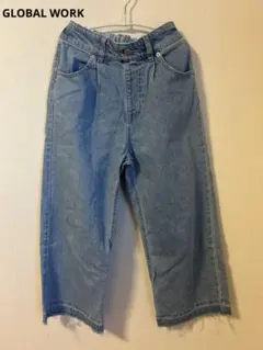グローバルワークス ライトブルー フリンジ裾 デニムパンツ 130