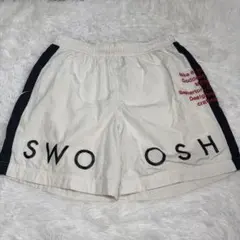 NIKE SWOOSH ナイロンショーツ XL ホワイト ビッグロゴ 刺繍入り