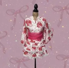 y2k 平成 00s❤︎姫ギャル 浴衣ドレス 花柄 蝶々 帯付き - メルカリ