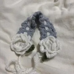 かぎ針編み ハンドメイド 編み物 ヘッドドレス 薔薇 水色 ブルー
