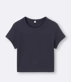 GU ダークネイビー リブ編み ショート丈Tシャツ