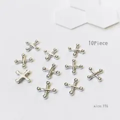 【176】ネイルパーツ クロス シルバー メタル 地雷 量産 10piece