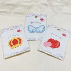 セリアコームピン　王冠＆羽＆ハート
