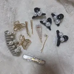 ヘアクリップセット パール付き ゴールド 黒