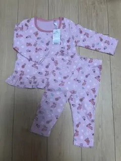 【新品】ウサギと花柄フリル付きベビーパジャマ80cm