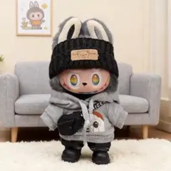ぬい服★ラブブ★着せ替え 服★15-17cm labubu★グレー★5点セット