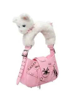 CFIERCE 猫付きショルダーバッグ ピンク/ブラック Y2K 猫取り外し不可