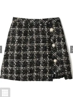 インパン裏地付きアシンメトリーツイードチェックミニスカート[ai48]