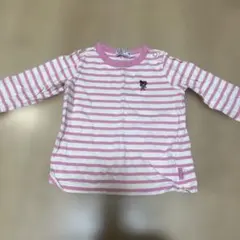 ダブルビー　ミキハウス　ピンクと白のストライプ長袖Tシャツ