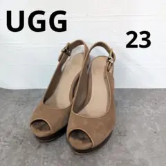 295○ UGG ベージュ スエード オープントゥ ハイヒール 23のサムネイル