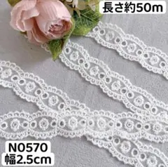 N0570 チュールレース 花柄刺繍　リボン　素材　50m