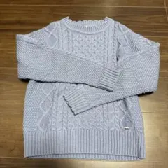 pon pinette ライトグレー ケーブル編みセーター M