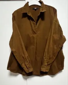 ユニクロ　ブラウン コーデュロイ長袖シャツ Mサイズ