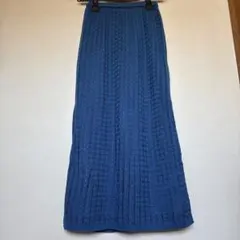 昭和レトロ ニットロングスカート　ブルー インゲボルグ　透かし編みのサムネイル
