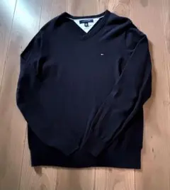 トミーヒルフィガー Vネックコットンセーター ネイビー　L